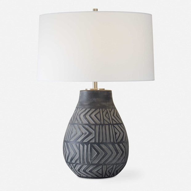 Uttermost Natchez Charcoal Ceramic Table Lamp With White Linen Shade