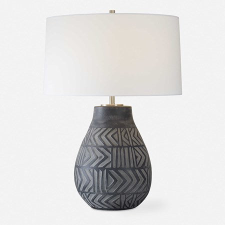 Uttermost Natchez Charcoal Ceramic Table Lamp With White Linen Shade
