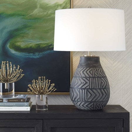 Uttermost Natchez Charcoal Ceramic Table Lamp With White Linen Shade