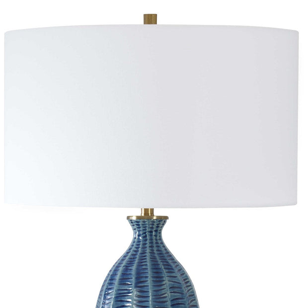 Uttermost Bixby Blue Glazed Textured Ceramic Table Lamp With White Linen Shade