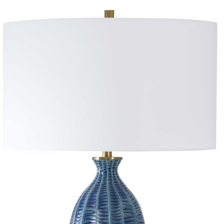 Uttermost Bixby Blue Glazed Textured Ceramic Table Lamp With White Linen Shade