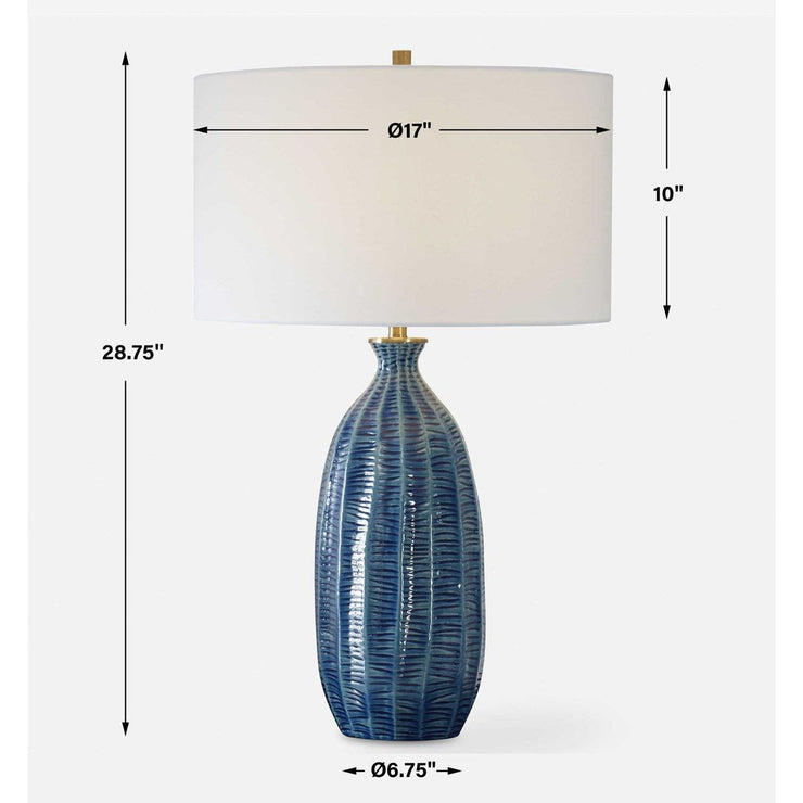 Uttermost Bixby Blue Glazed Textured Ceramic Table Lamp With White Linen Shade