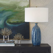 Uttermost Bixby Blue Glazed Textured Ceramic Table Lamp With White Linen Shade
