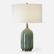 Uttermost Bixby Green Glazed Ceramic Table Lamp With White Linen Drum Shade