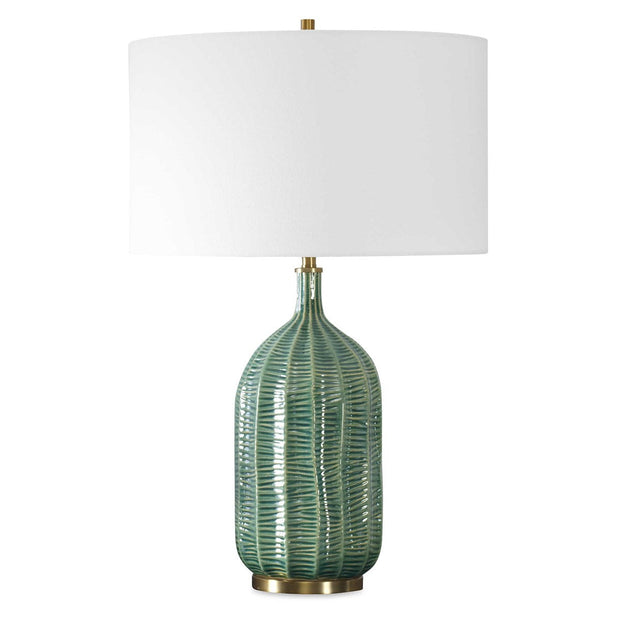 Uttermost Bixby Green Glazed Ceramic Table Lamp With White Linen Drum Shade