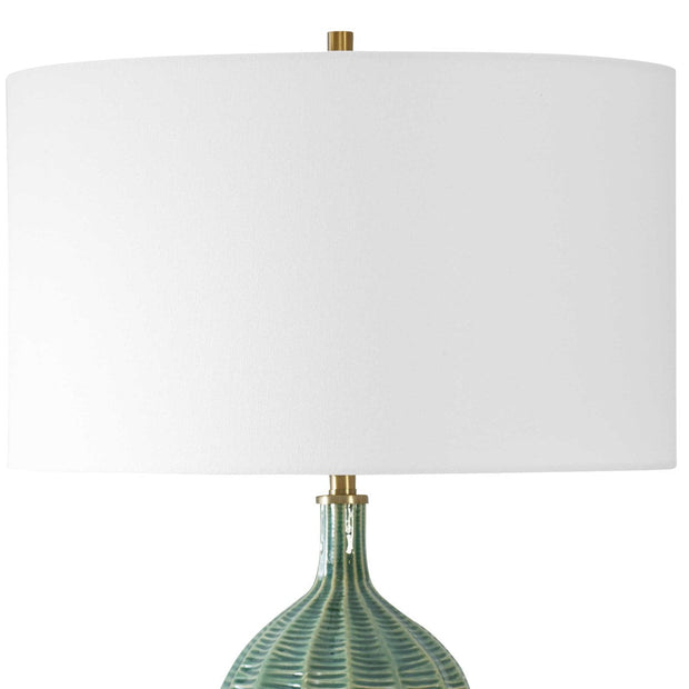 Uttermost Bixby Green Glazed Ceramic Table Lamp With White Linen Drum Shade