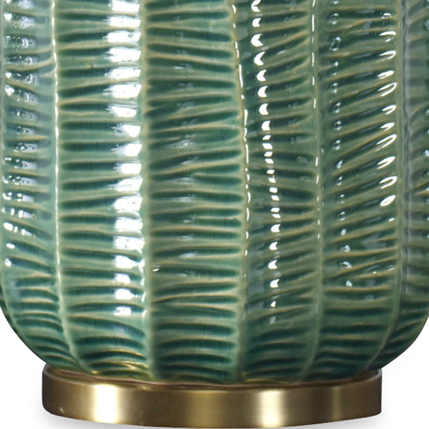 Uttermost Bixby Green Glazed Ceramic Table Lamp With White Linen Drum Shade