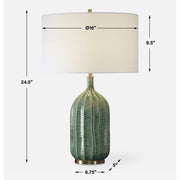 Uttermost Bixby Green Glazed Ceramic Table Lamp With White Linen Drum Shade