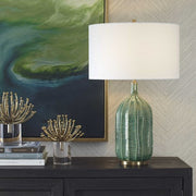 Uttermost Bixby Green Glazed Ceramic Table Lamp With White Linen Drum Shade