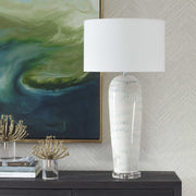 Uttermost Arden White and Smoky Blue Glazed Ceramic Table Lamp With Linen Shade