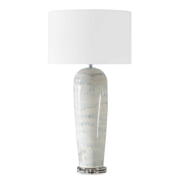 Uttermost Arden White and Smoky Blue Glazed Ceramic Table Lamp With Linen Shade