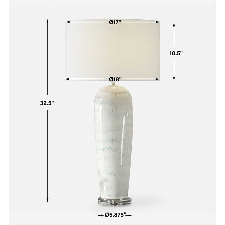 Uttermost Arden White and Smoky Blue Glazed Ceramic Table Lamp With Linen Shade