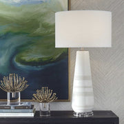 Uttermost Santino Crackled Ivory Ceramic Table Lamp With White Linen Shade