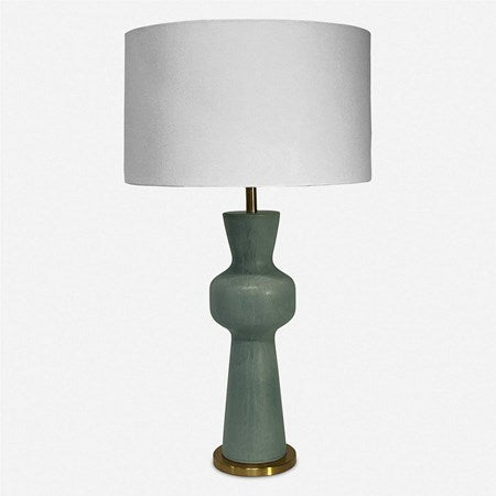 Uttermost Pollard Slate Green Glazed Ceramic Table Lamp With White Linen Shade