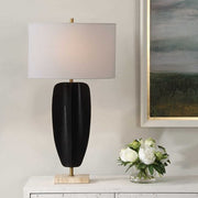 Uttermost Kure Matte Black Iron Table Lamp With White Linen Shade
