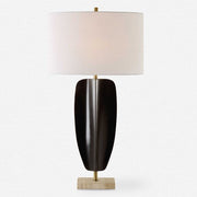 Uttermost Kure Matte Black Iron Table Lamp With White Linen Shade