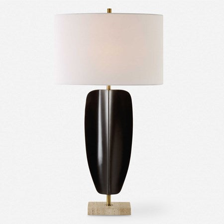 Uttermost Kure Matte Black Iron Table Lamp With White Linen Shade