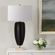 Uttermost Kure Matte Black Iron Table Lamp With White Linen Shade