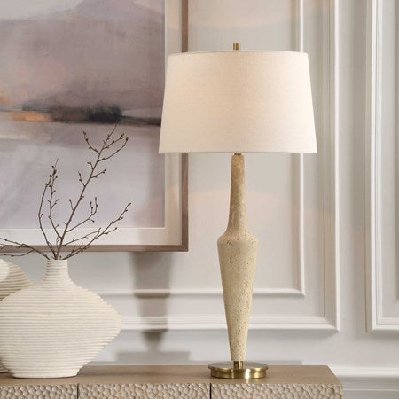 Uttermost Juliet Travertine Table Lamp With White Linen Shade