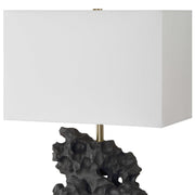 Uttermost Basalt Black Stone Rock Sculpture Table Lamp With White Linen Shade
