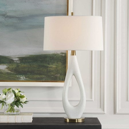 Uttermost Promenade White Stone Table Lamp With Linen Shade