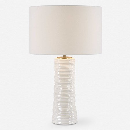 Uttermost Pavlova Gloss White Glazed Porcelain Table Lamp With Linen Shade