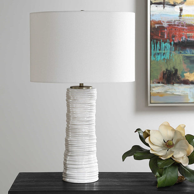 Uttermost Pavlova Gloss White Glazed Porcelain Table Lamp With Linen Shade