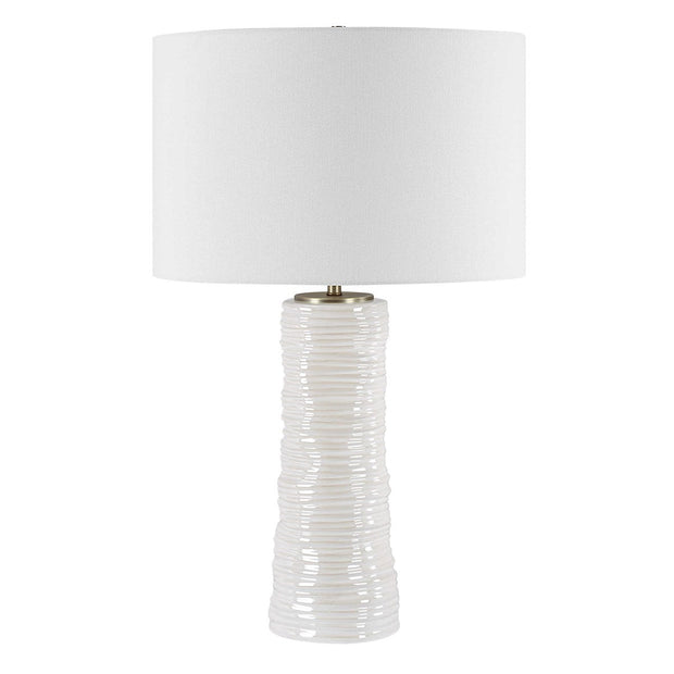 Uttermost Pavlova Gloss White Glazed Porcelain Table Lamp With Linen Shade