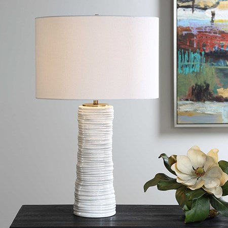 Uttermost Pavlova Gloss White Glazed Porcelain Table Lamp With Linen Shade