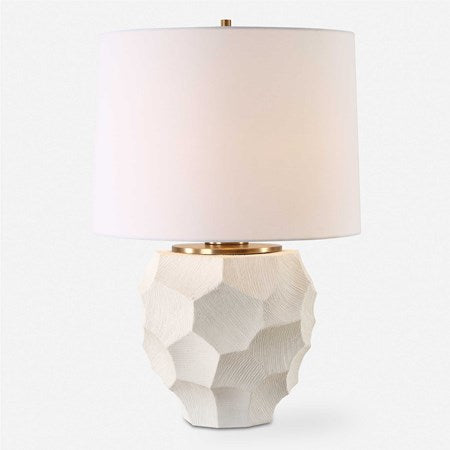 Uttermost On Edge Chalk White Glazed Textured Ceramic Table Lamp With White Linen Shade