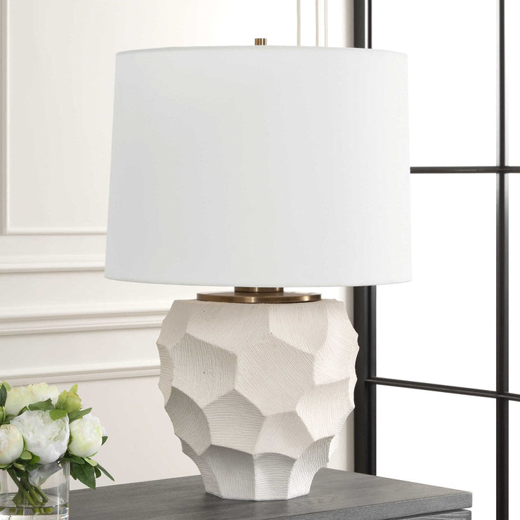 Uttermost On Edge Chalk White Glazed Textured Ceramic Table Lamp With White Linen Shade