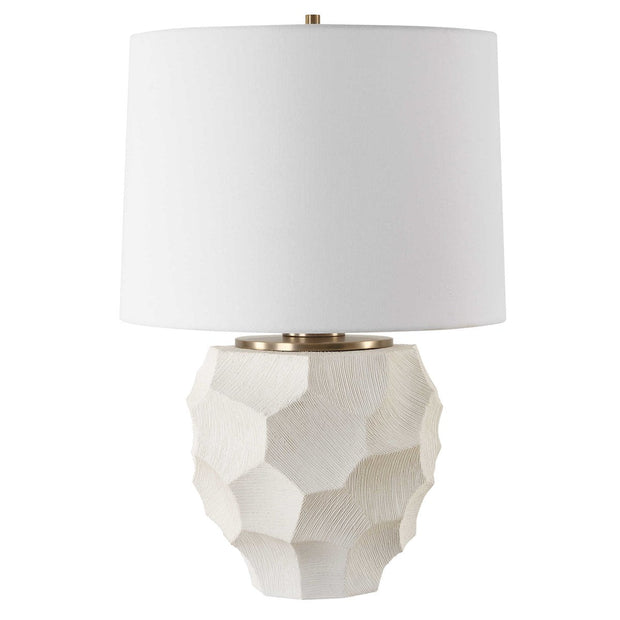 Uttermost On Edge Chalk White Glazed Textured Ceramic Table Lamp With White Linen Shade