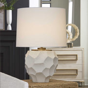 Uttermost On Edge Chalk White Glazed Textured Ceramic Table Lamp With White Linen Shade