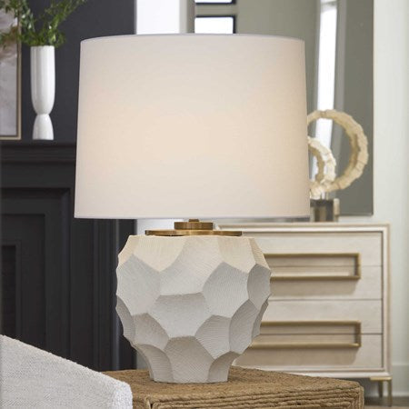 Uttermost On Edge Chalk White Glazed Textured Ceramic Table Lamp With White Linen Shade