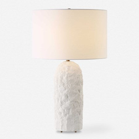 Uttermost Vieste White Sandstone Table Lamp With Linen Shade