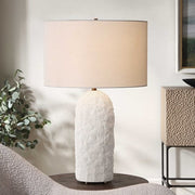 Uttermost Vieste White Sandstone Table Lamp With Linen Shade
