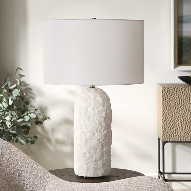 Uttermost Vieste White Sandstone Table Lamp With Linen Shade