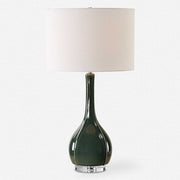 Uttermost Essex Hunter Green Crackled Glaze Ceramic Table Lamp With White Linen Shade