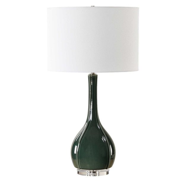 Uttermost Essex Hunter Green Crackled Glaze Ceramic Table Lamp With White Linen Shade