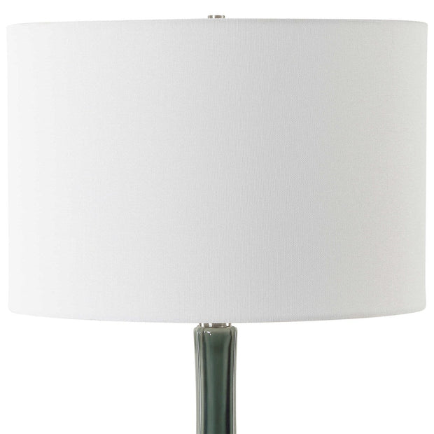 Uttermost Essex Hunter Green Crackled Glaze Ceramic Table Lamp With White Linen Shade