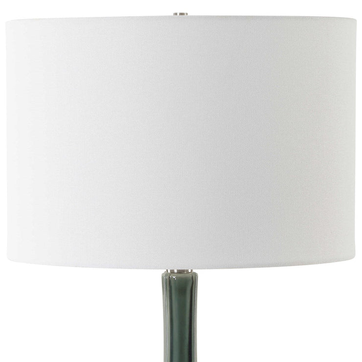 Uttermost Essex Hunter Green Crackled Glaze Ceramic Table Lamp With White Linen Shade