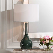 Uttermost Essex Hunter Green Crackled Glaze Ceramic Table Lamp With White Linen Shade