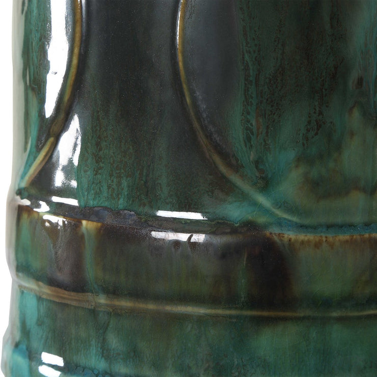 Uttermost Loch Peacock Green and Slate Glazed Ceramic Table Lamp With Beige Linen Shade