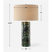 Uttermost Loch Peacock Green and Slate Glazed Ceramic Table Lamp With Beige Linen Shade