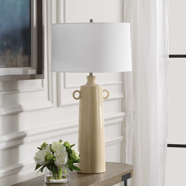 Uttermost Florero Crackled Glaze Ceramic Table Lamp With White Linen Shade