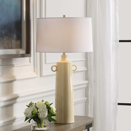 Uttermost Florero Crackled Glaze Ceramic Table Lamp With White Linen Shade