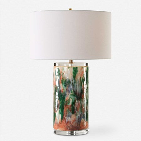 Uttermost Verdant Abstract Ceramic Table Lamp With White Linen Shade
