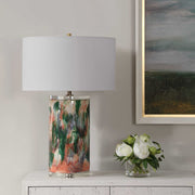 Uttermost Verdant Abstract Ceramic Table Lamp With White Linen Shade
