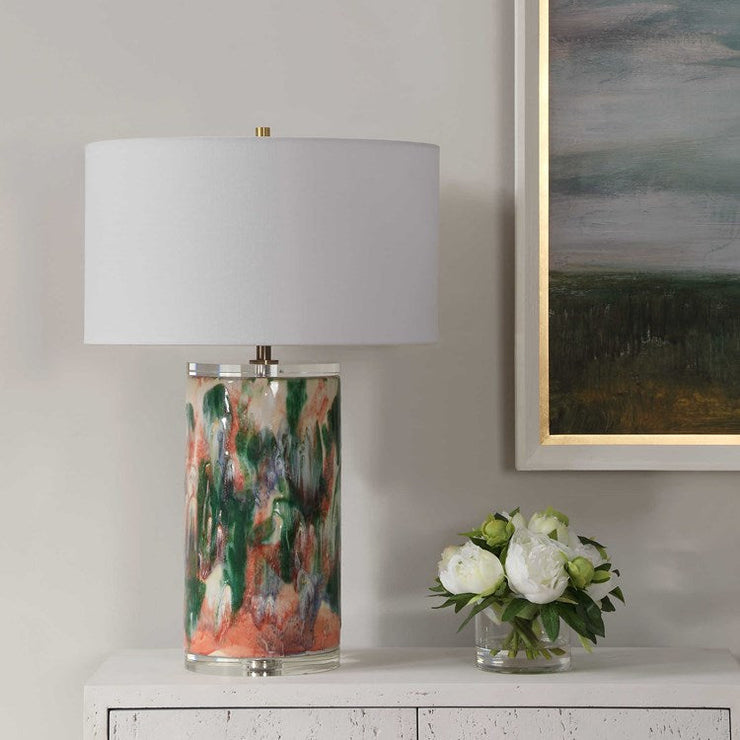 Uttermost Verdant Abstract Ceramic Table Lamp With White Linen Shade