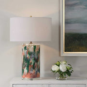 Uttermost Verdant Abstract Ceramic Table Lamp With White Linen Shade